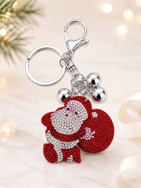 Christmas Santa Claus Rhinestone Bag Charm Keychain Stocking Stuffer